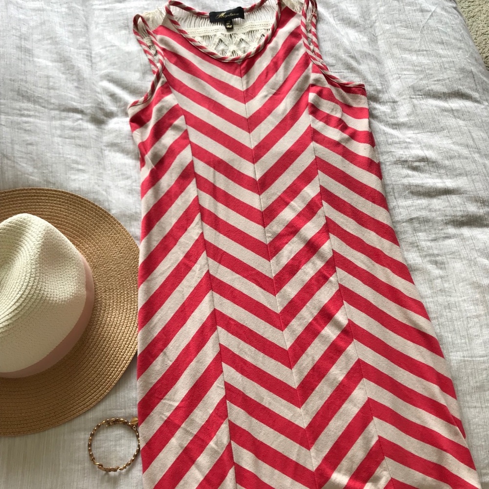 Chevron red dress with boho lace back detail